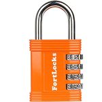 1-Pack FortLocks Padlock | 4-Digit Combination Lock for Indoor & Outdoor Use | Padlock for Gym or School Locker | Resettable Padlock with Code | Heavy-Duty, Rustproof, Weatherproof | Orange