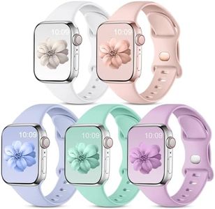 CeMiKa 5 Pack Straps Compatible for Apple Watch Strap 38mm 40mm 41mm 42mm 44mm 45mm 46mm 49mm, Soft Silicone Sport Strap for iWatch Strap Series 10 9 8 7 6 5 4 3 SE, Women Men, 38mm/40mm/41mm-S/M