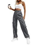 Womens Cargo Pants Casual High Waisted Baggy Stretch Straight Leg Trousers Western Outfit Y2K Pants with Pockets Dark Grey