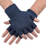 HUNTSMANS ERA Winter woolen Half finger gloves for Men Women, Fingerless gloves for cold winter (NAVY BLUE, M)