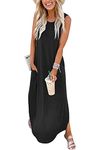 HAVANSIDY Women's Casual Sleeveless Loose Maxi Dresses Plus Size Long Dresses with Pockets (1 Black, XXL)