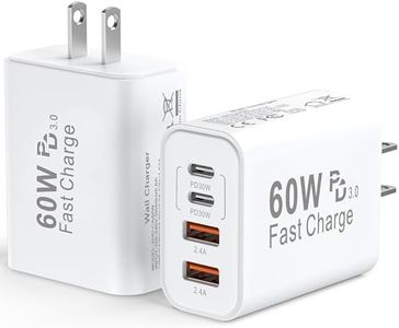 USB C Wall Fast Charger Block, 60W 4-Port Type C Charger Fast Charging Blocks +QC 3.0 USB C Multiport Charger Brick for Phone 16/15/14/13/12 Pro Max, Pad, Galaxy S24/23