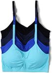 Kalon 4 Pack Nylon Spandex Removable Pads Comfort Bras Ext Sizes (M/L, Blk/Blues)