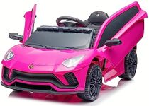 u URideon Kids Ride On Car - 12V Kids Electric Vehicle Toy with Parent Remote Control, Battery Powered Sports Car Toy, 2 Speeds, MP3 Player, Hydraulic Doors-Pink