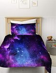 MUSOLEI Starry Sky Single Bedding Set for Kids Boys Girls, Lovely Nebula Microfibre Bed Duvet Cover Set, 3D Galaxy Blue Star Zipper Quilt Cover Sets 135×200cm with Pillowcase 50×75cm