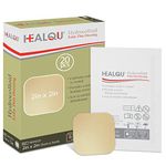 Healqu Hydrocolloid Wound Dressing - 5x5 cm Thin - Box of 20 Large Bandages - Sterilized Bordered Hydrocolloid Patches for Bed Sores, Abrasions, and More - Waterproof and Absorbent with Protective