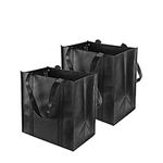 TSHAOUN 2 Pack Black Shopping Bags, Reusable Shopping Bag Grocery Bag Tote Bag, Foldable, Washable, Stands Upright, Reinforced Bag with Small Hook for Life, Family, Holiday, Picnic, Camping (2 Pack)