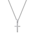 murtoo Silver Cross Necklace for Women Stainless Steel Mens Cross Necklace Silver Gold 3D Engraving Religious Necklace Gifts for Women Silver(S) 20''