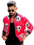 GRITSTONES Men Red White Skeleton Bomber Jacket (Gsfsjkt4003Rdwht_M, Polyester, Standard Length)