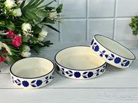 Praahi Lifestyle Ceramic Salad Bowl/Plate- Serving Snacks Ceramic Plates - Set of 3- Different Sizes (5.5 inch, 6.5 inch, 7.5 inch), Blue Flower Pattern, Flat Serving Plate | Best for Diwali Gift