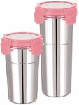 KS ENTERPRISE Stainless Steel for Traveling & Tiffin for Coffee, Tea, Beer, Milk, Lassi, Butter Milk, Juice Glass Tumbler with Airtight Lid Cap Fusion (Extra Lock) (Steel, 400ml x 600ml)