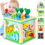 Jojoin Activity Cube Baby Toys - Wooden Toys for 1 2 Year Old Boys Girls - Montessori activity table with Fishing game Shape Sorter toy - toddler toys 1st Birthday Gifts for Girls Boys