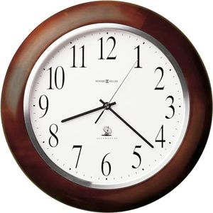 Howard Miller Ferdinand Wall Clock II 549-677 – Windsor Cherry Finish, Satin Silver Bezel, White Dial with Black Arabic Numerals & Atomic Radio Controlled Movement