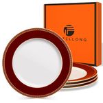 FASTELLONG Red Porcelain Salad Plates Set of 4, 8 inch China Dessert Plates, Ceramic Outdoor Dinner Plates, Dishwasher & Microwave Safe Dish Set