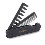 CestoMen Protable Folding Hair Comb for Men, 2 in 1 Fine Tooth Comb & Wide Tooth Comb, Pocket Beard Comb Styling Comb for Everyday Grooming & Combing Hair, Beards and Mustaches - Black