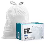 Plasticplace Custom Fit Trash Bags, Compatible with simplehuman Code K (50 Count) White Drawstring Garbage Liners 10 Gallon / 38 Liters 24" x 28"