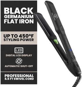 Tony Odisho Black Germanium Flat Iron Hair Straightener – 1.25″ Floating Plates, Ionic Fast-Heat MCH, Digital 180–450°F, Frizz Control, 60-Min Auto Shutoff, 8.5-ft Swivel Cord, Salon Professional