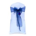 mds 100 PCS Navy Blue Organza Chair Sashes/Bows sash or Events Banquet Decor Chair Bow sash