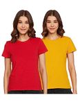 Amazon Brand - Symbol Women's Solid Regular Fit Half Sleeve T-Shirt (RN-PO2-COMBO29_Mustard & Chinese Red_M) (Combo Pack of 2)