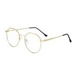 Metal Optical Glasses Irregular Round Full-Rim Frame Women Men Blue Light Blocking Reading Glasses Vintage Eyewear Clear Lens 0 Dioptres Elegant Computer Phone Eye Protection Glasses Gold,Free Case