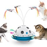 Tyasoleil 3 in 1 Smart Cat Toys, Interactive Cat Roly Poly Toy, Electric Indoor Kitten Toys, Fluttering Butterfly,Random Whack-A-Mole Mice, Dual Power Supplies,1 Pcs Catnip Balls, Auto On/Off (Blue)