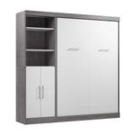 Bestar Nebula Full Murphy Bed with Storage Unit (84W) in bark Grey & White