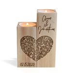 Personalised Wooden Candle Holder Love Filigree Heart Wedding Candles Tealight Save the Date Valentines Day Decor Valentine Gift Custom Engraved Names Wood Decorations Anniversary Table Centerpiece