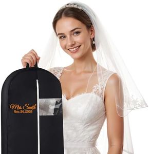 Personalized Garment bag for Wedding Dress - Embroidered Breathable Black Bag for Bridal Gown with 2 Pockets for Hanging Clothes - Ideal for Groom Tuxedos - Custom Dress Cover Bag with Carry Handles