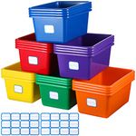 24 Pcs Plastic Cubby Storage Bins Classroom Cubby Organization with Self Adhesive Labels Bin Small Stackable Storage Containers Toy Book Storage Box for Classroom School Nursery Playroom Home Office