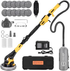 Gyfent Brushless Drywall Sander, 1200W 10-Amp Popcorn Ceiling Removal Tool with 800-2200RPM 8 Variable Speed 12pcs Sanding Discs Drywall Sander with Vacuum Dust Collector LED Light for Ceiling Sanding