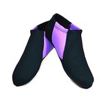 Nufoot Booties Men's Shoes, Best Foldable & Flexible Footwear, Fold and Go Travel Shoes, Yoga Socks, Indoor Shoes, Slippers, Black with Purple Stripes, Medium