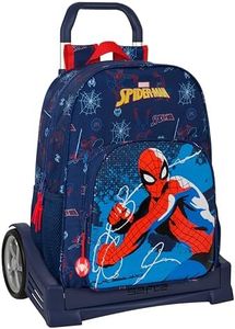 Safta SPIDERMAN NEON - Mochila Escolar 180, Espalda Ergonómica, con Carro Evolution, Ideal para Niños de Diferentes Edades, Cómoda y Versátil, Calidad y Resistencia, 33x14x42 cm, Color Azul Marino