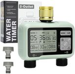 Johgee Sprinkler Timer 2 Zone Brass Inlet, Water Timer for Garden Hose Faucet 2 Outlet, Programmable Water Hose Timers Irrigation System Controller with Child Lock Mode, Auto & Manual Mode, Rain Delay