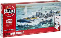 Airfix Ship Model Building Kits - HMS Belfast Miniature Craft Kit, 1/600 Scale Model Boat Kits for Adults to Build, Incl. Belfast Model Ship, Paints, Brushes & Poly Cement - Nautical Gifts for Men