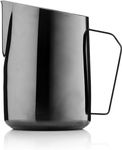 Barista & Co Stainless Steel Milk Jug - Portable Dial Milk Frothing Jug for Coffee Machine with Internal Measuring Marks - Black 600ml Milk Frothing Pitcher for Coffee Art Making, as Latte, Cappuccino