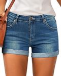 LookbookStore Denim Jean Shorts for Women Summer High Waisted Shorts Cuffed Casual Denim Shorts Vintage Medium Blue Size XX-Large