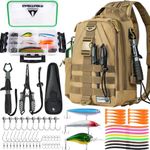 Ghosthorn Fishing Backpack with Tackle Boxes, Fish Pliers, Fish Lip Gripper, Lures, Waterproof Tackle Bag with Rod Holder, Fishing Gear Sling Bag Gift For Men Women Anglers (Khaki)