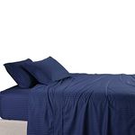 Stripes Navy 600 Thread Count Split King Size Sheet Set, 100% Cotton Deep Pocket Bed Sheets 600TC.