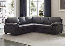 SC Furniture Black, Dark Grey or Cream High Grade Genuine Leather Corner Sofa + USB Ports BOSTON 2 Seater/Corner / 2 Seater BOSTON (Black)