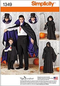 Simplicity 1349 Men and Boys Cloak and Cape Costume Sewing Pattern, Children's Sizes S-L and Men's Sizes S-XL