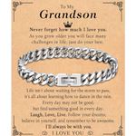 TEVOP Gifts for Grandson, Engraved Bracelet Grandson Gifts from Grandma Grandad, Cuban Chain Bracelet Gifts for Boys, Presents for Grandson Birthday Christmas Graduation