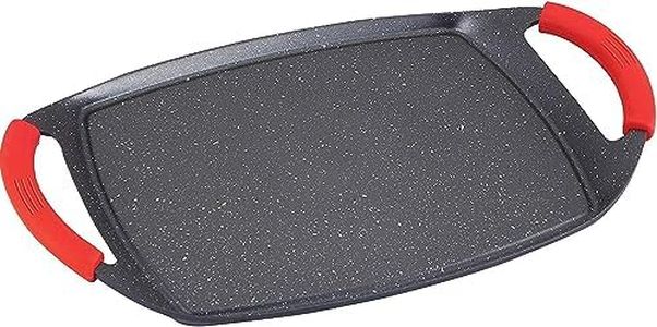 UBOON - Plancha de Asar con Revestimiento de Piedra Antiadherente, Apta para Inducción, Vitrocerámica, Gas y Placa Eléctrica, Libre de PFOA (47 cm)