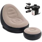IXORACART Inflatable Leisure Sofa Chair and Footstool, Outdoor Folding Lounger Flocking Lazy Couch, 2-in-1 Lounge Bed Set Portable Recliner with Air Pump (Multicolor)