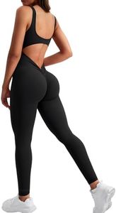 YEOREO Sleeveless Jumpsuits for Women Sexy Backless Gym Bodycon Lizvette V Back Scrunch Butt Rompers, Black, Large