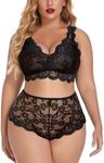 Avidlove Women's Plus Size Lingerie Set Babydoll Lingerie Set Sexy Bra Set Lace Panties Set for Women Large Size Black 16W