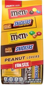 M&M'S Peanut Fun Size Milk Chocolate Candy, M&M'S Peanut Butter Fun Size Milk Chocolate Candy, SNICKERS Original Fun Size Milk Chocolate Bars, & SNICKERS Crunchy Peanut Butter Mini Milk Chocolate Bars Trick Or Treat Halloween Candy Bulk Variety Assortment, 22.66 Oz
