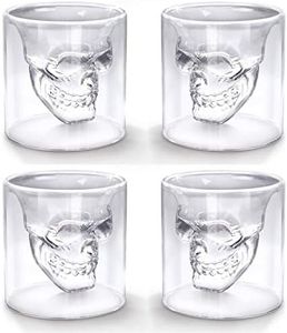 Eidoct Crystal Skull Shot Glasses Double Wall Glass Cup,Funny Crystal Drinking Cup,Whiskey Glasses,Cool Beer Cup for Wine Cocktail Vodka,Set of 4 (75ml*4)