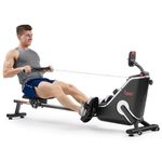 Sunny Health & Fitness Flip & Foldable Rowing Machine for Home w/Extended Slide Rail, Full-Body Workout, Low-Impact, Optional Extra Long Rail, Quiet Rail Cover, Water Motion and Free SunnyFit App
