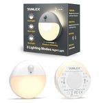 YUNLEX 2 Pack Motion Sensor Night Light, 3 Lighting Modes, Adjustable Brightness, Wardrobe Lights Stick-Anywhere, Nightlight for Hallway, Kitchen Cabinet, Bedroom, Stairs, Warm White 2700K