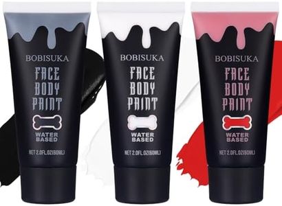 BOBISUKA Black + White + Red Face Body Paint Kit, Water Based Face Painting for Halloween Clown Skeleton Joker Zombie Mime Sugar Skull Makeup for Women Adults, Non-Toxic Washable